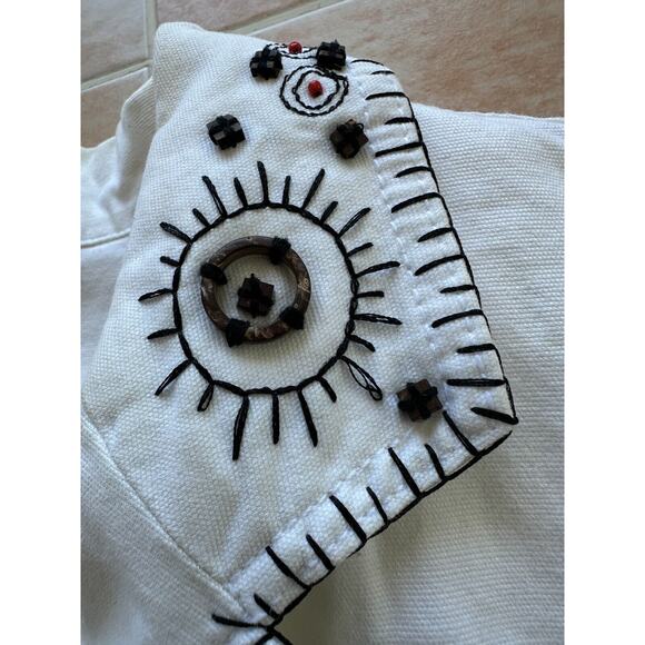 Hearts of Palm White Brown Wood Beads Pockets 3/4 Sleeve Cropped Jacket size 16W - Picture 6 of 13